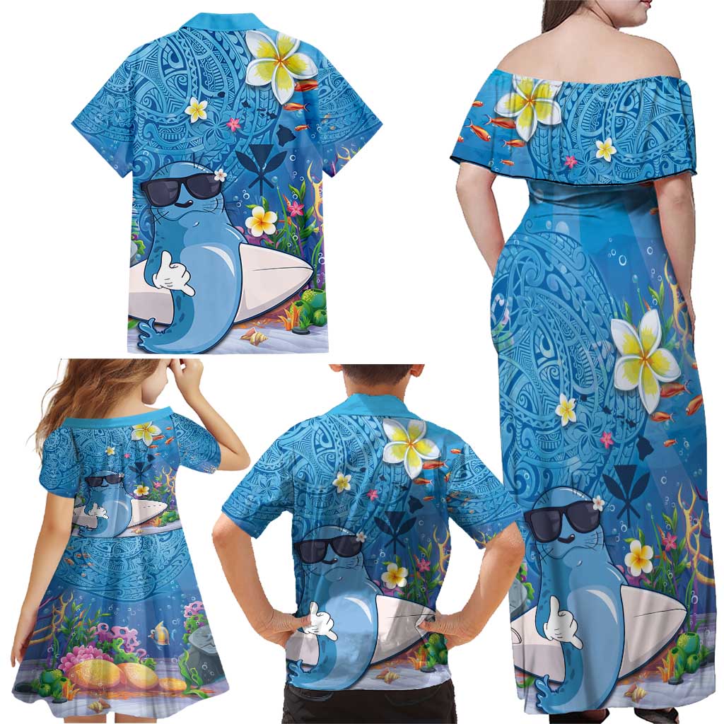 Aloha Hawaiian Monk Seal Family Matching Off Shoulder Maxi Dress and Hawaiian Shirt Polynesian Tattoo The Ocean and Undersea Vibe LT03 - Polynesian Pride