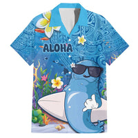 Aloha Hawaiian Monk Seal Family Matching Off Shoulder Maxi Dress and Hawaiian Shirt Polynesian Tattoo The Ocean and Undersea Vibe LT03 Dad's Shirt - Short Sleeve Blue - Polynesian Pride