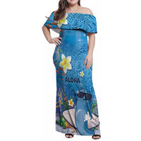 Aloha Hawaiian Monk Seal Family Matching Off Shoulder Maxi Dress and Hawaiian Shirt Polynesian Tattoo The Ocean and Undersea Vibe LT03 Mom's Dress Blue - Polynesian Pride