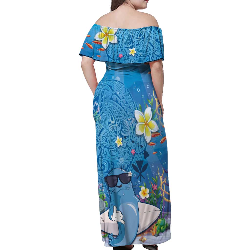 Aloha Hawaiian Monk Seal Family Matching Off Shoulder Maxi Dress and Hawaiian Shirt Polynesian Tattoo The Ocean and Undersea Vibe LT03 - Polynesian Pride