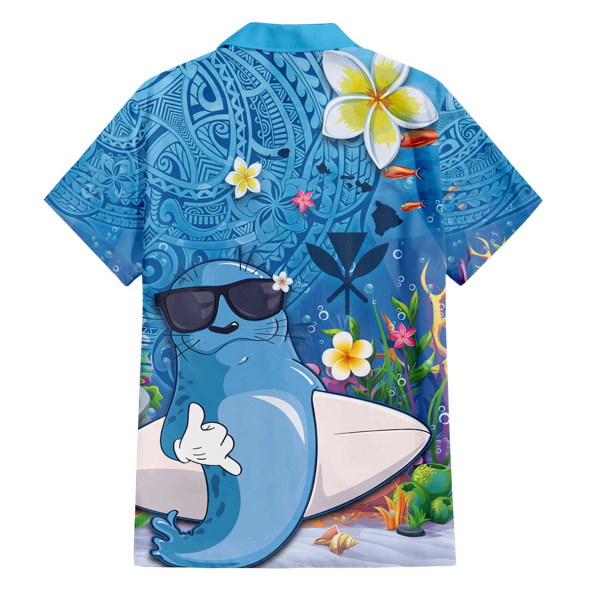 Aloha Hawaiian Monk Seal Family Matching Off Shoulder Short Dress and Hawaiian Shirt Polynesian Tattoo The Ocean and Undersea Vibe