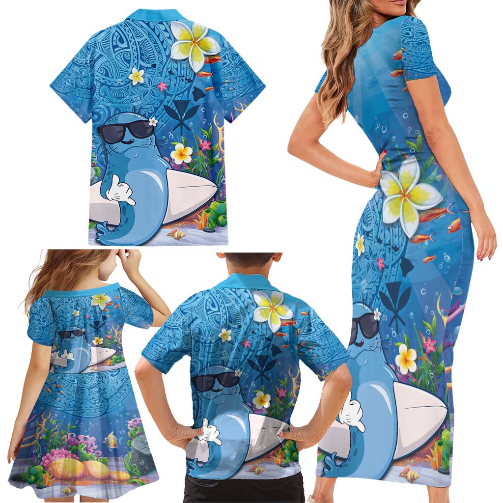 Aloha Hawaiian Monk Seal Family Matching Short Sleeve Bodycon Dress and Hawaiian Shirt Polynesian Tattoo The Ocean and Undersea Vibe