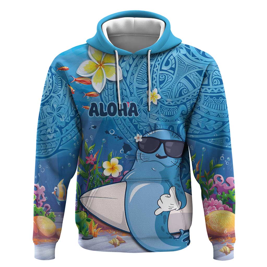 Aloha Hawaiian Monk Seal Hoodie Polynesian Tattoo The Ocean and Undersea Vibe LT03 Pullover Hoodie Blue - Polynesian Pride