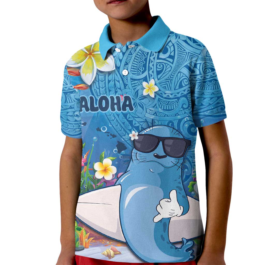 Aloha Hawaiian Monk Seal Kid Polo Shirt Polynesian Tattoo The Ocean and Undersea Vibe LT03 Kid Blue - Polynesian Pride