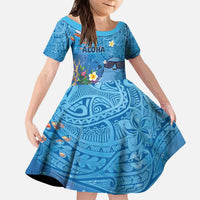 Aloha Hawaiian Monk Seal Kid Short Sleeve Dress Polynesian Tattoo The Ocean and Undersea Vibe LT03 KID Blue - Polynesian Pride