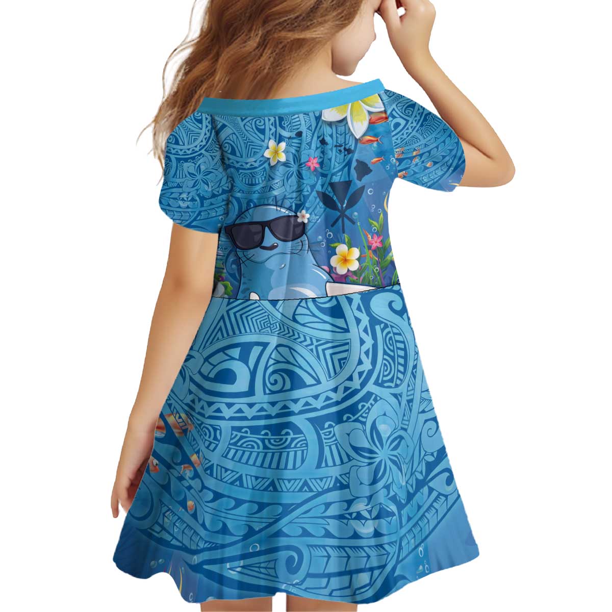 Aloha Hawaiian Monk Seal Kid Short Sleeve Dress Polynesian Tattoo The Ocean and Undersea Vibe LT03 - Polynesian Pride
