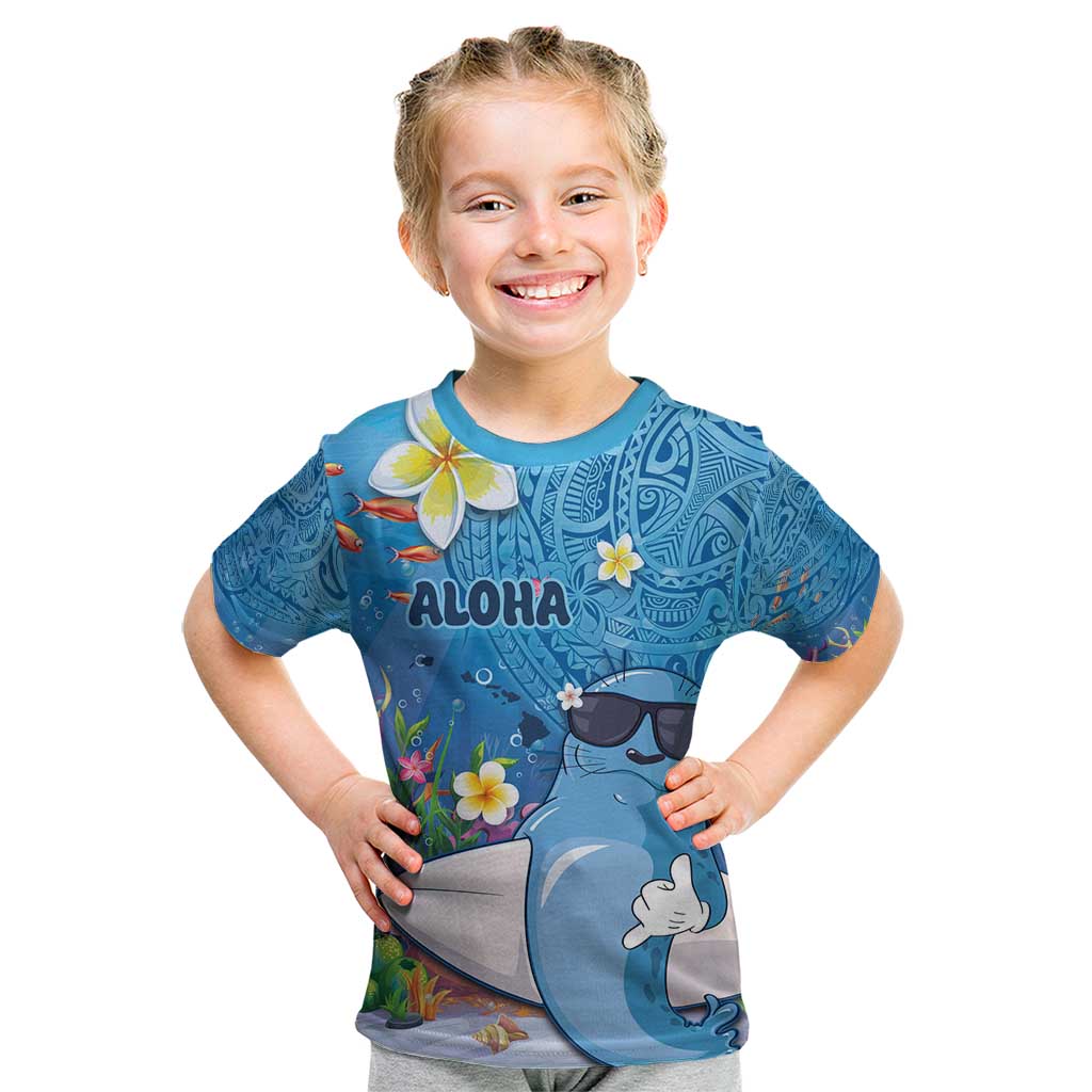 Aloha Hawaiian Monk Seal Kid T Shirt Polynesian Tattoo The Ocean and Undersea Vibe LT03 Blue - Polynesian Pride