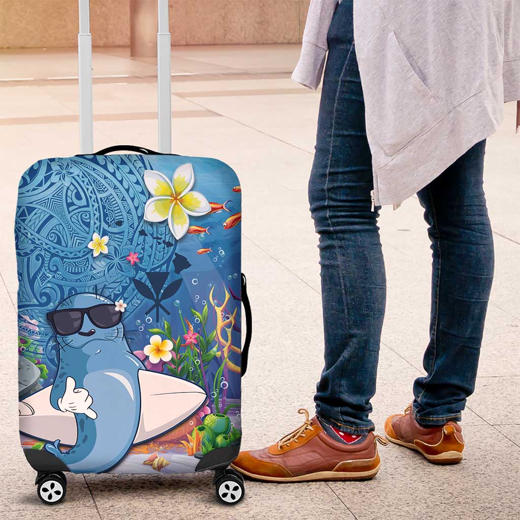 Aloha Hawaiian Monk Seal Luggage Cover Polynesian Tattoo The Ocean and Undersea Vibe LT03 Blue - Polynesian Pride