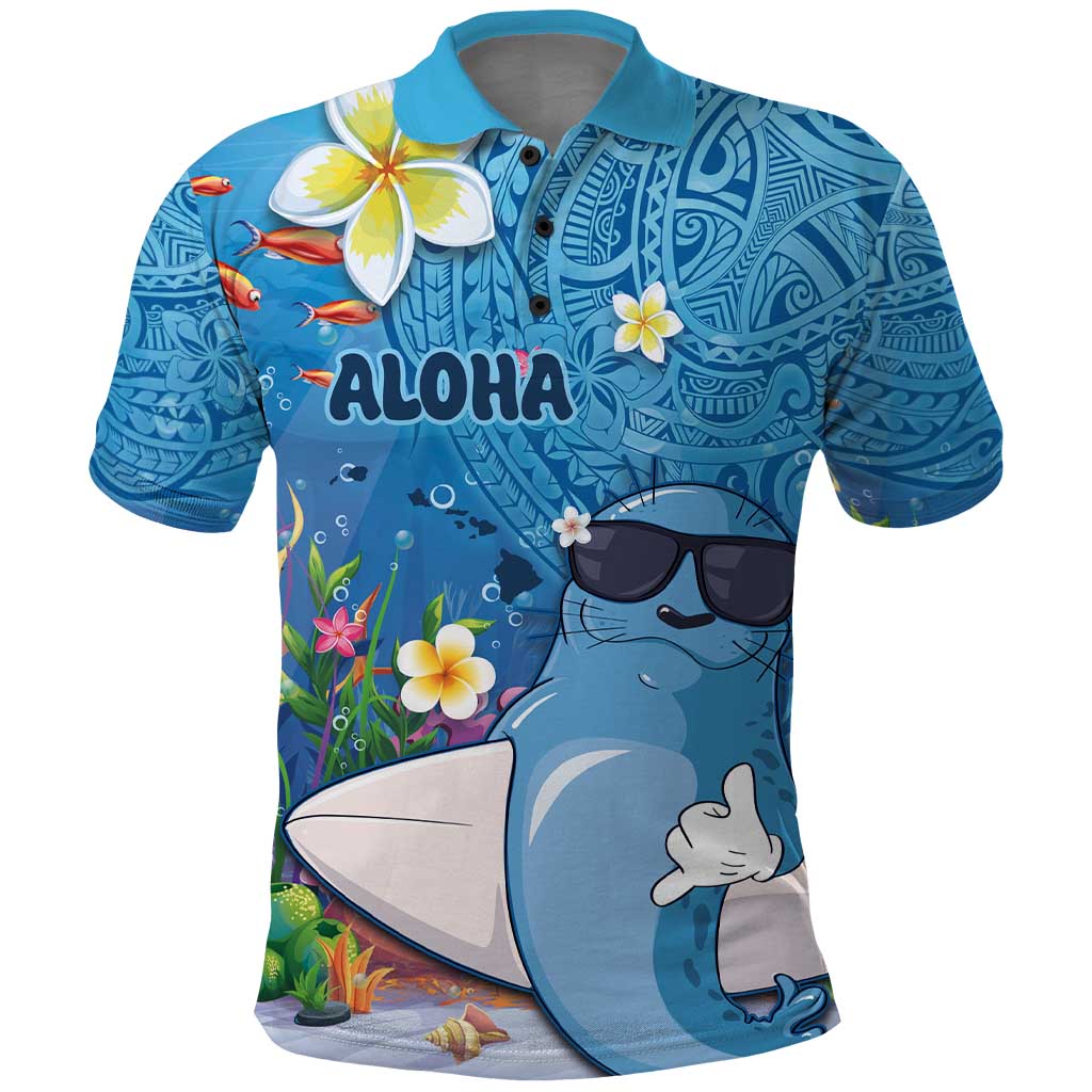 Aloha Hawaiian Monk Seal Polo Shirt Polynesian Tattoo The Ocean and Undersea Vibe LT03 Blue - Polynesian Pride