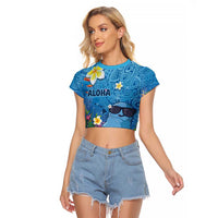 Aloha Hawaiian Monk Seal Raglan Cropped T Shirt Polynesian Tattoo The Ocean and Undersea Vibe LT03 Female Blue - Polynesian Pride