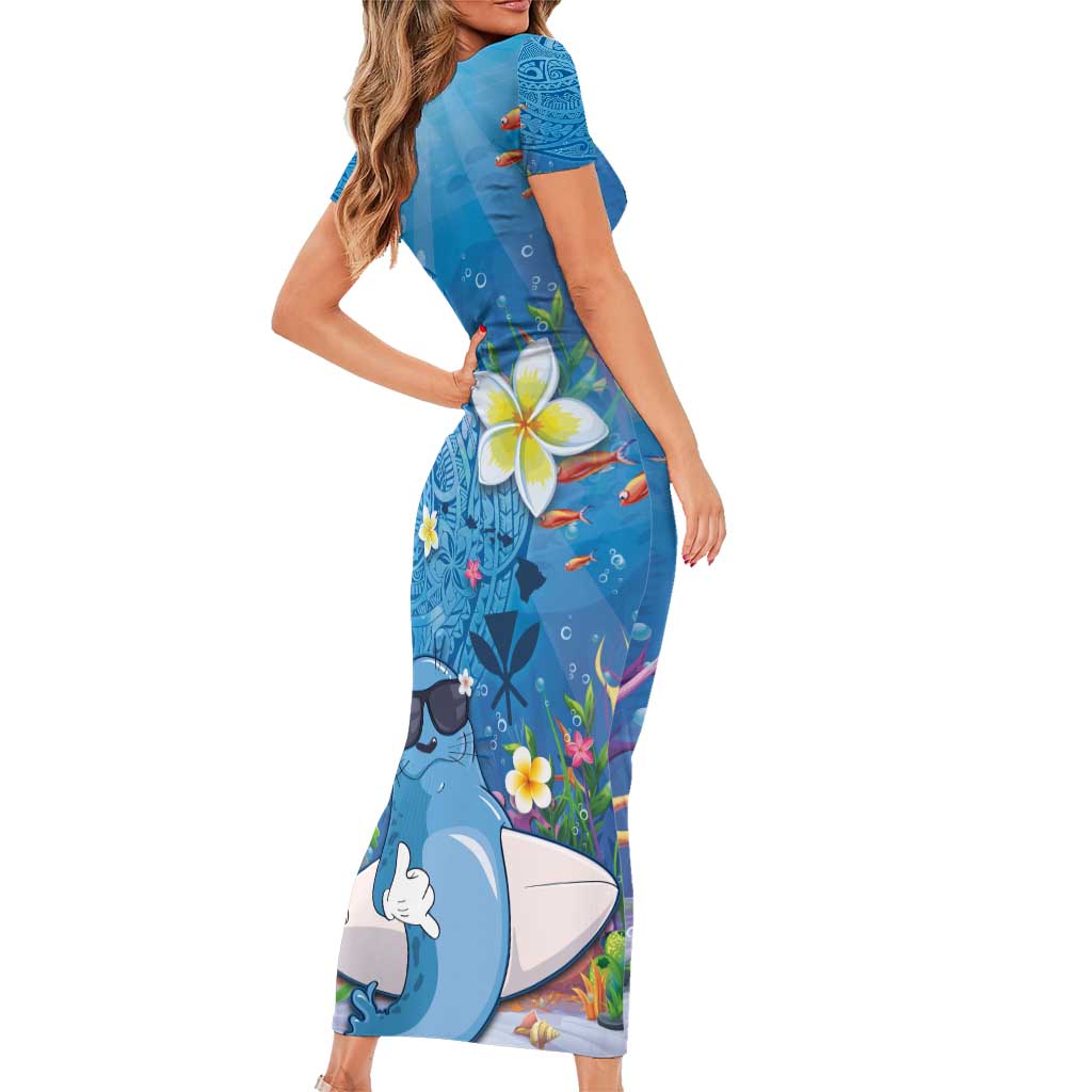 Aloha Hawaiian Monk Seal Short Sleeve Bodycon Dress Polynesian Tattoo The Ocean and Undersea Vibe LT03 - Polynesian Pride