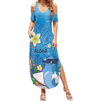 Aloha Hawaiian Monk Seal Summer Maxi Dress Polynesian Tattoo The Ocean and Undersea Vibe LT03 Women Blue - Polynesian Pride