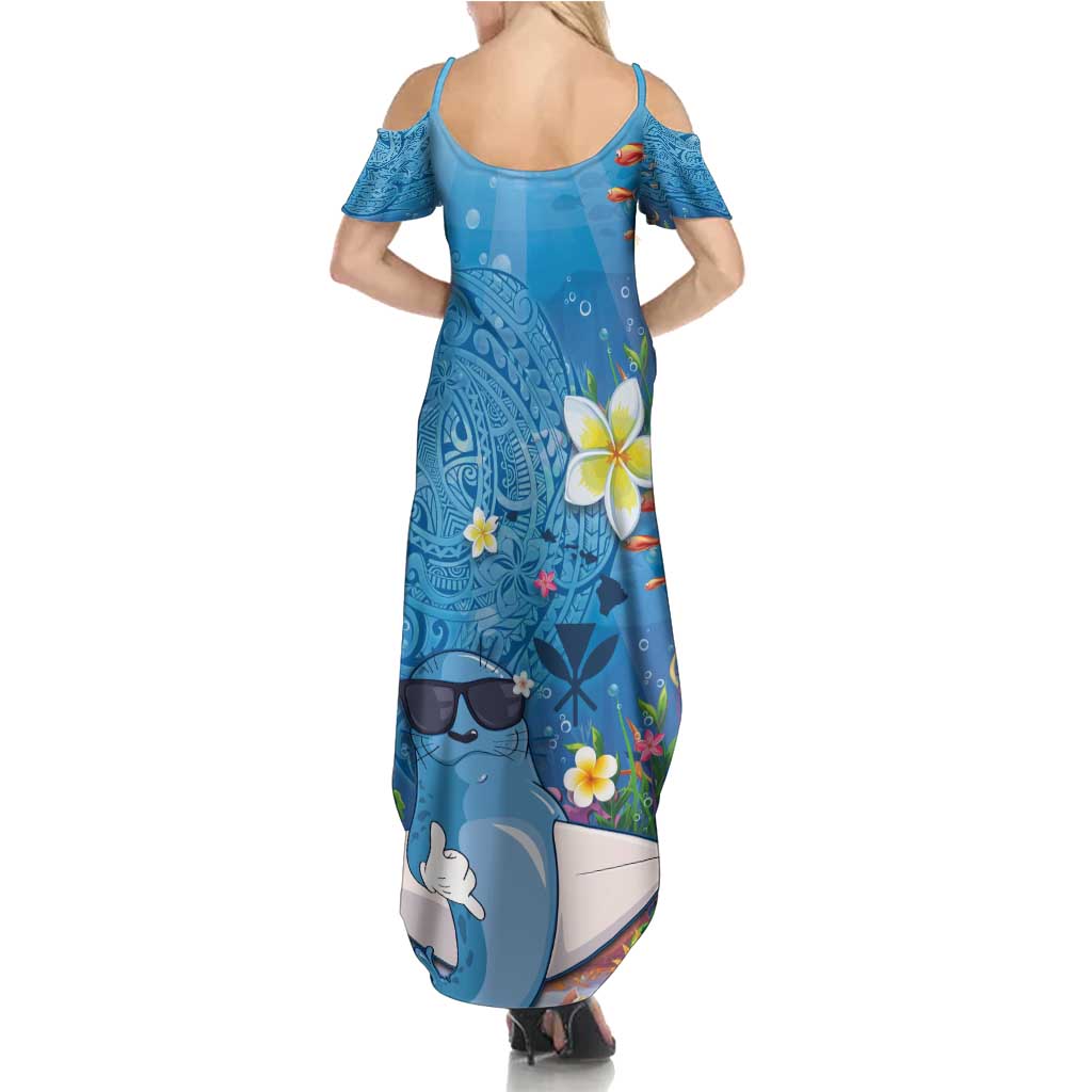 Aloha Hawaiian Monk Seal Summer Maxi Dress Polynesian Tattoo The Ocean and Undersea Vibe LT03 - Polynesian Pride
