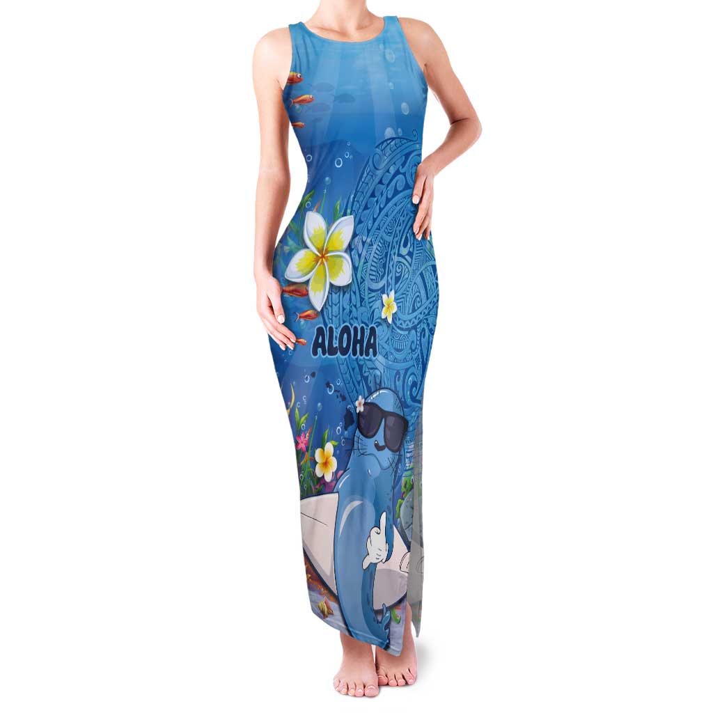 Aloha Hawaiian Monk Seal Tank Maxi Dress Polynesian Tattoo The Ocean and Undersea Vibe LT03 Women Blue - Polynesian Pride