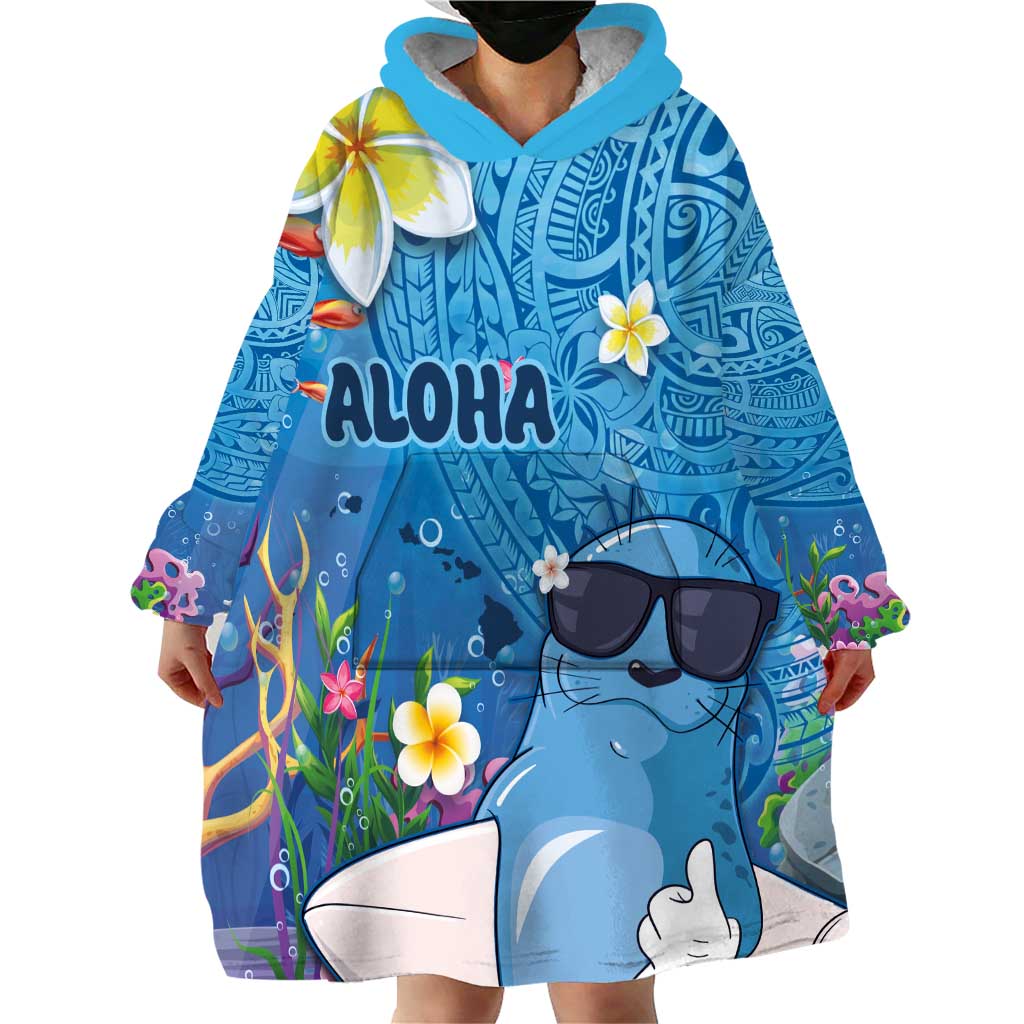 Aloha Hawaiian Monk Seal Wearable Blanket Hoodie Polynesian Tattoo The Ocean and Undersea Vibe LT03 - Polynesian Pride