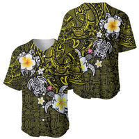Hawaiian Turtle and Plumeria Baseball Jersey Polynesian Tattoo and Tribal Elements Pattern Yellow Color LT03 - Polynesian Pride