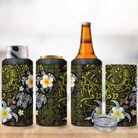 Hawaiian Turtle and Plumeria 4 in 1 Can Cooler Tumbler Polynesian Tattoo and Tribal Elements Pattern Yellow Color LT03 - Polynesian Pride