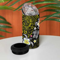 Hawaiian Turtle and Plumeria 4 in 1 Can Cooler Tumbler Polynesian Tattoo and Tribal Elements Pattern Yellow Color LT03 - Polynesian Pride
