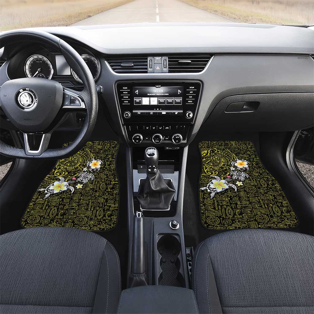 Hawaiian Turtle and Plumeria Car Mats Polynesian Tattoo and Tribal Elements Pattern Yellow Color