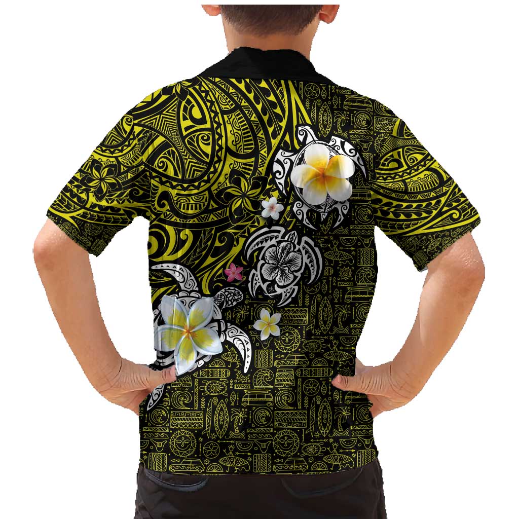 Hawaiian Turtle and Plumeria Family Matching Mermaid Dress and Hawaiian Shirt Polynesian Tattoo and Tribal Elements Pattern Yellow Color LT03 - Polynesian Pride