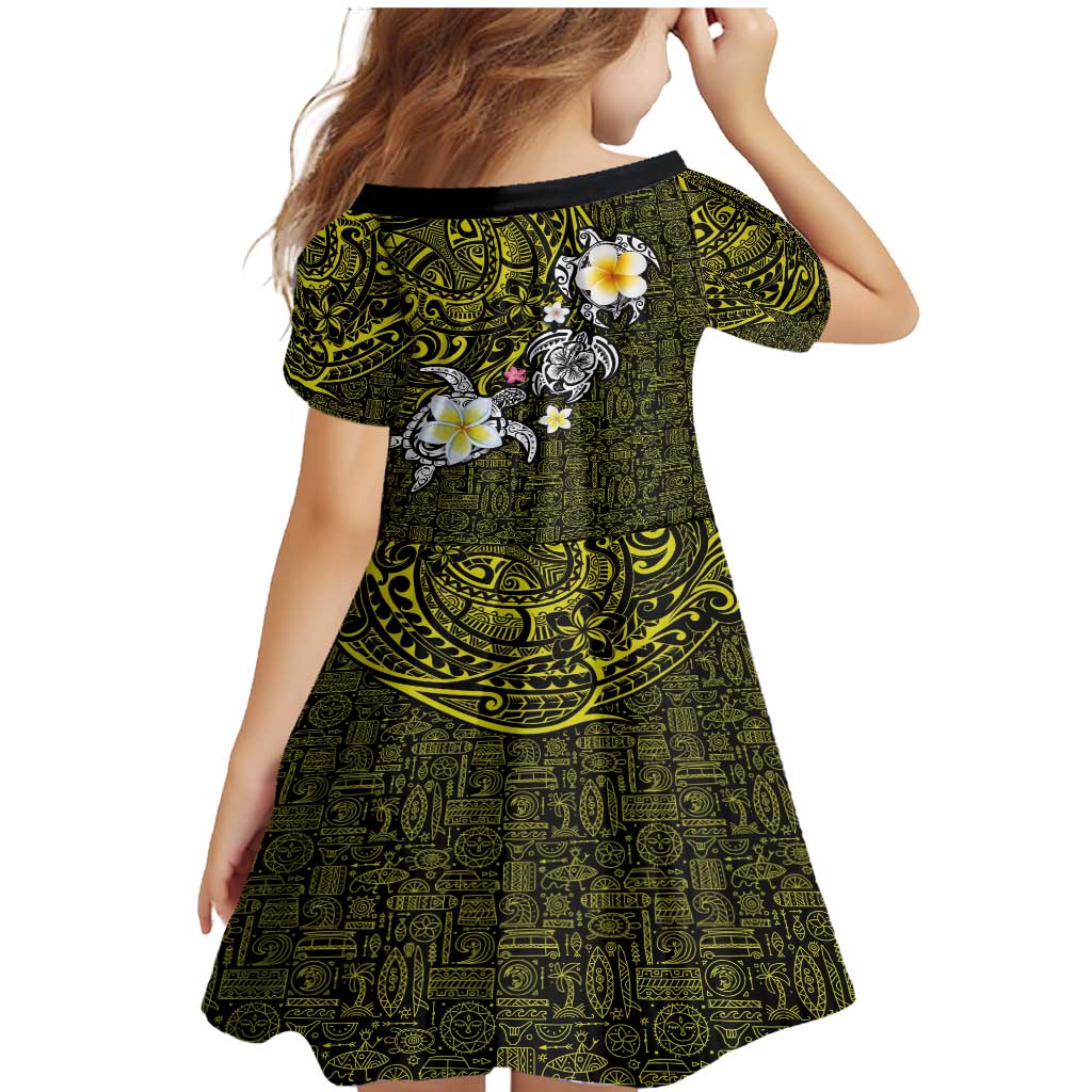Hawaiian Turtle and Plumeria Family Matching Mermaid Dress and Hawaiian Shirt Polynesian Tattoo and Tribal Elements Pattern Yellow Color LT03 - Polynesian Pride