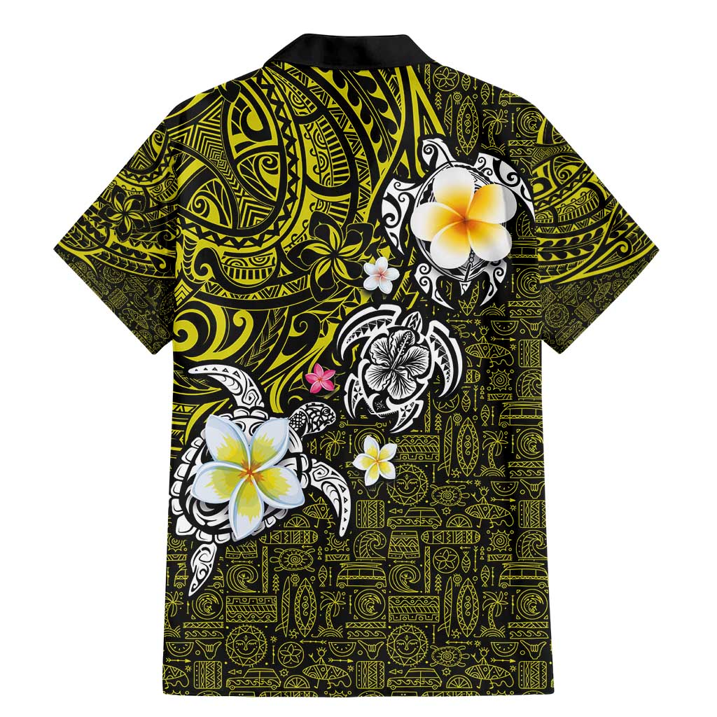 Hawaiian Turtle and Plumeria Family Matching Mermaid Dress and Hawaiian Shirt Polynesian Tattoo and Tribal Elements Pattern Yellow Color LT03 - Polynesian Pride