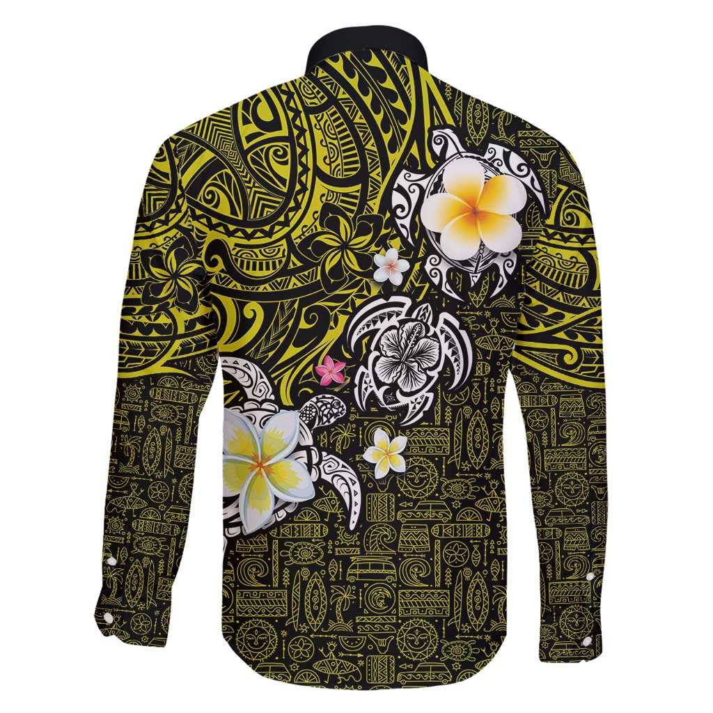 Hawaiian Turtle and Plumeria Family Matching Mermaid Dress and Hawaiian Shirt Polynesian Tattoo and Tribal Elements Pattern Yellow Color LT03 - Polynesian Pride