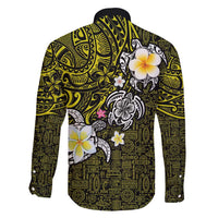 Hawaiian Turtle and Plumeria Family Matching Mermaid Dress and Hawaiian Shirt Polynesian Tattoo and Tribal Elements Pattern Yellow Color LT03 - Polynesian Pride