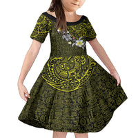 Hawaiian Turtle and Plumeria Family Matching Puletasi and Hawaiian Shirt Polynesian Tattoo and Tribal Elements Pattern Yellow Color LT03 Daughter's Dress Yellow - Polynesian Pride