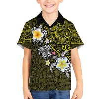 Hawaiian Turtle and Plumeria Family Matching Puletasi and Hawaiian Shirt Polynesian Tattoo and Tribal Elements Pattern Yellow Color LT03 Son's Shirt Yellow - Polynesian Pride