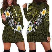 Hawaiian Turtle and Plumeria Hoodie Dress Polynesian Tattoo and Tribal Elements Pattern Yellow Color LT03 - Polynesian Pride
