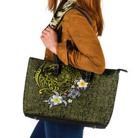 Hawaiian Turtle and Plumeria Leather Tote Bag Polynesian Tattoo and Tribal Elements Pattern Yellow Color LT03 Yellow - Polynesian Pride