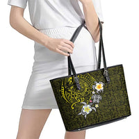 Hawaiian Turtle and Plumeria Leather Tote Bag Polynesian Tattoo and Tribal Elements Pattern Yellow Color LT03 - Polynesian Pride