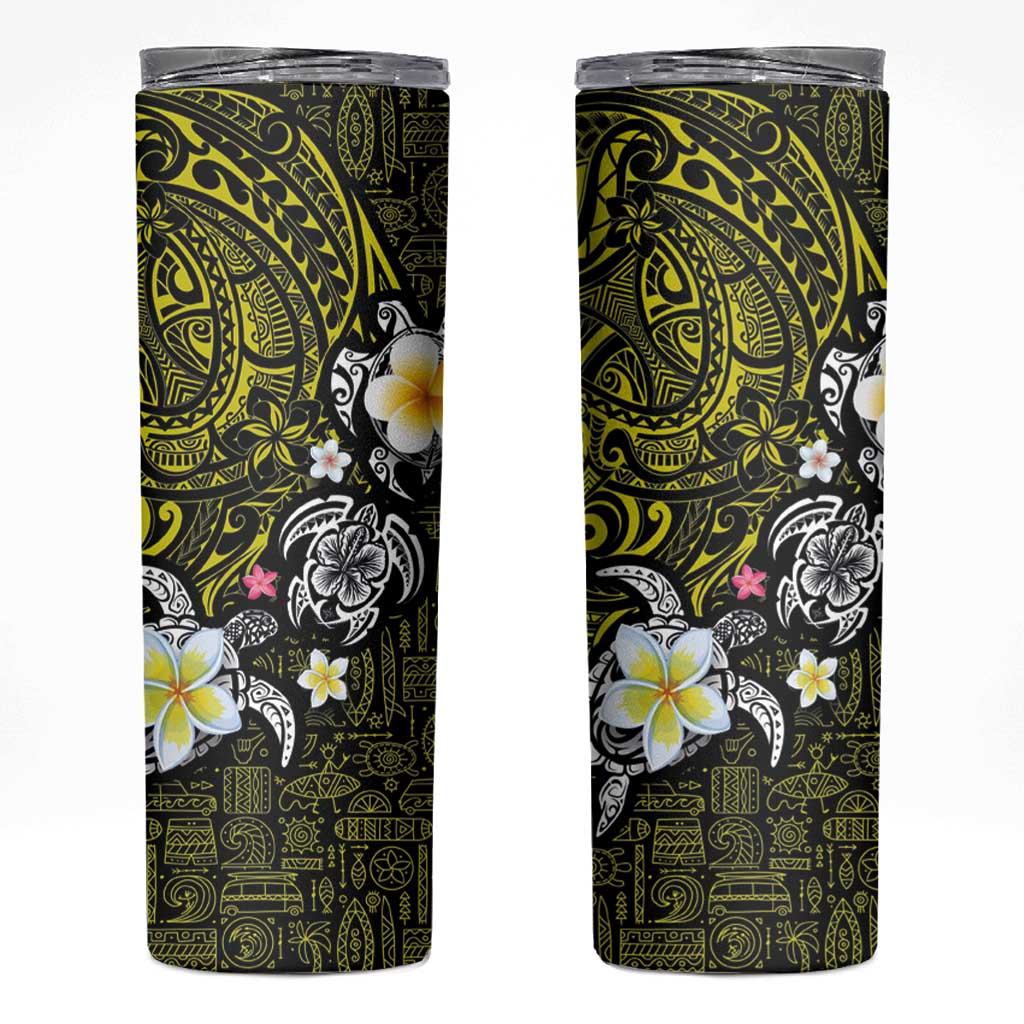 Hawaiian Turtle and Plumeria Skinny Tumbler Polynesian Tattoo and Tribal Elements Pattern Yellow Color LT03 Yellow - Polynesian Pride
