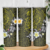 Hawaiian Turtle and Plumeria Skinny Tumbler Polynesian Tattoo and Tribal Elements Pattern Yellow Color LT03 - Polynesian Pride