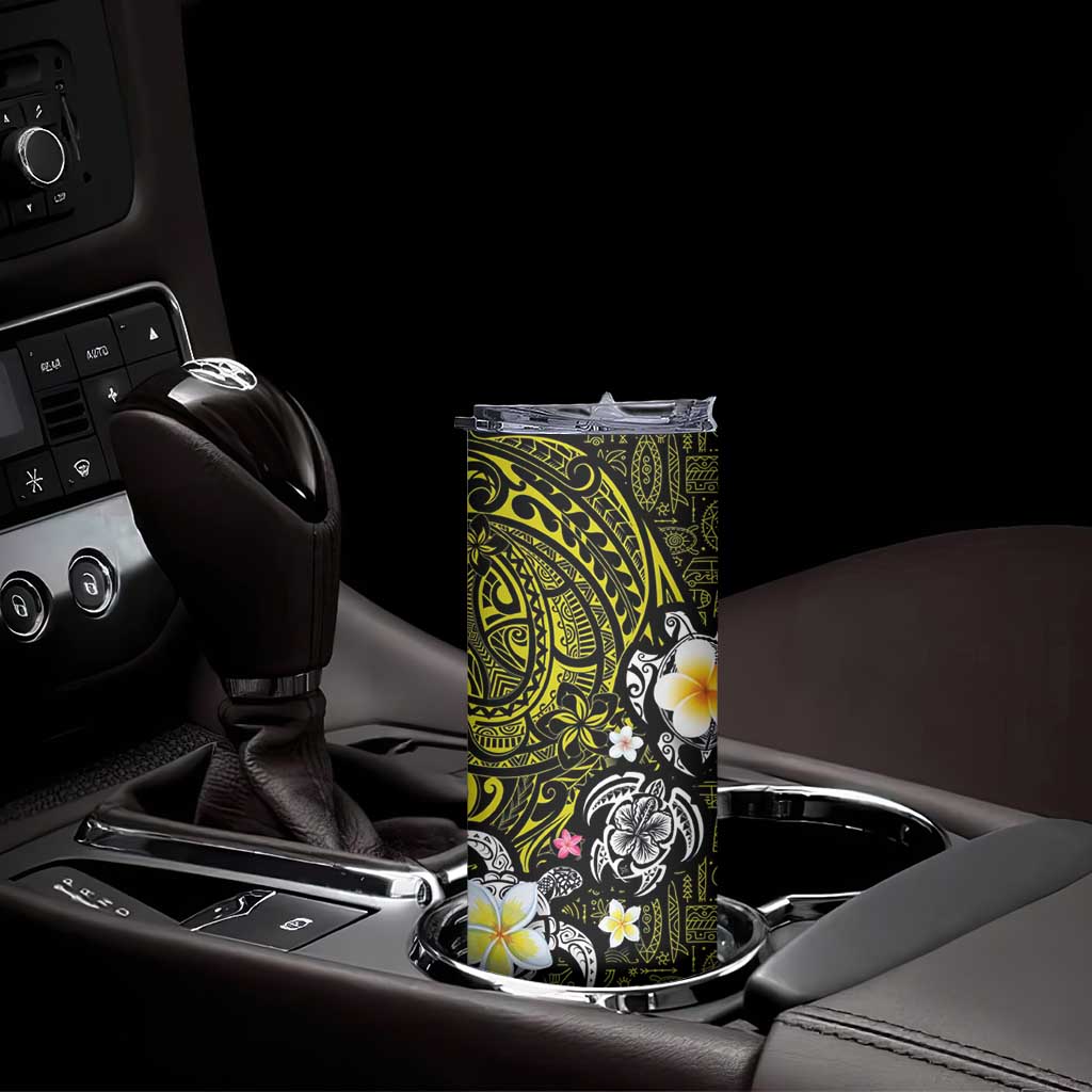 Hawaiian Turtle and Plumeria Skinny Tumbler Polynesian Tattoo and Tribal Elements Pattern Yellow Color LT03 - Polynesian Pride