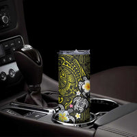 Hawaiian Turtle and Plumeria Skinny Tumbler Polynesian Tattoo and Tribal Elements Pattern Yellow Color LT03 - Polynesian Pride