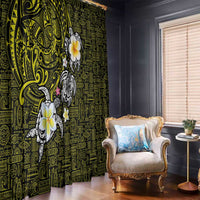Hawaiian Turtle and Plumeria Window Curtain Polynesian Tattoo and Tribal Elements Pattern Yellow Color