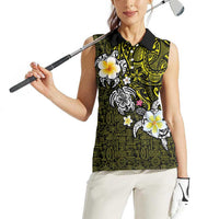Hawaiian Turtle and Plumeria Women Sleeveless Polo Shirt Polynesian Tattoo and Tribal Elements Pattern Yellow Color LT03 - Polynesian Pride