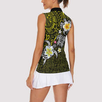 Hawaiian Turtle and Plumeria Women Sleeveless Polo Shirt Polynesian Tattoo and Tribal Elements Pattern Yellow Color LT03 - Polynesian Pride