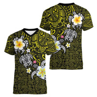 Hawaiian Turtle and Plumeria Women V-Neck T-Shirt Polynesian Tattoo and Tribal Elements Pattern Yellow Color LT03 - Polynesian Pride