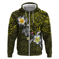 Hawaiian Turtle and Plumeria Zip Hoodie Polynesian Tattoo and Tribal Elements Pattern Yellow Color LT03 Zip Hoodie Yellow - Polynesian Pride