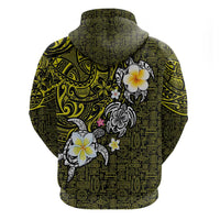 Hawaiian Turtle and Plumeria Zip Hoodie Polynesian Tattoo and Tribal Elements Pattern Yellow Color LT03 - Polynesian Pride