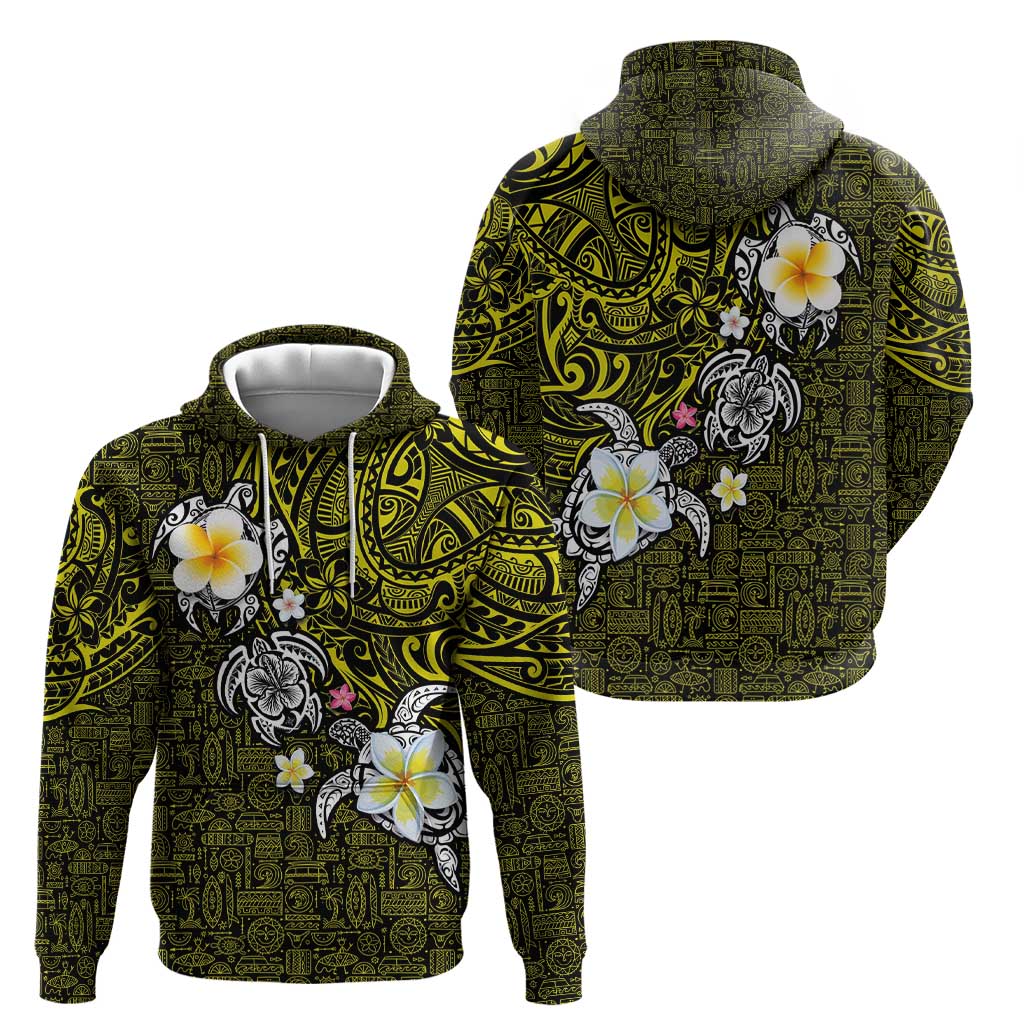 Hawaiian Turtle and Plumeria Zip Hoodie Polynesian Tattoo and Tribal Elements Pattern Yellow Color LT03 - Polynesian Pride