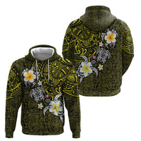 Hawaiian Turtle and Plumeria Zip Hoodie Polynesian Tattoo and Tribal Elements Pattern Yellow Color LT03 - Polynesian Pride