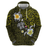 Hawaiian Turtle and Plumeria Zip Hoodie Polynesian Tattoo and Tribal Elements Pattern Yellow Color LT03 - Polynesian Pride