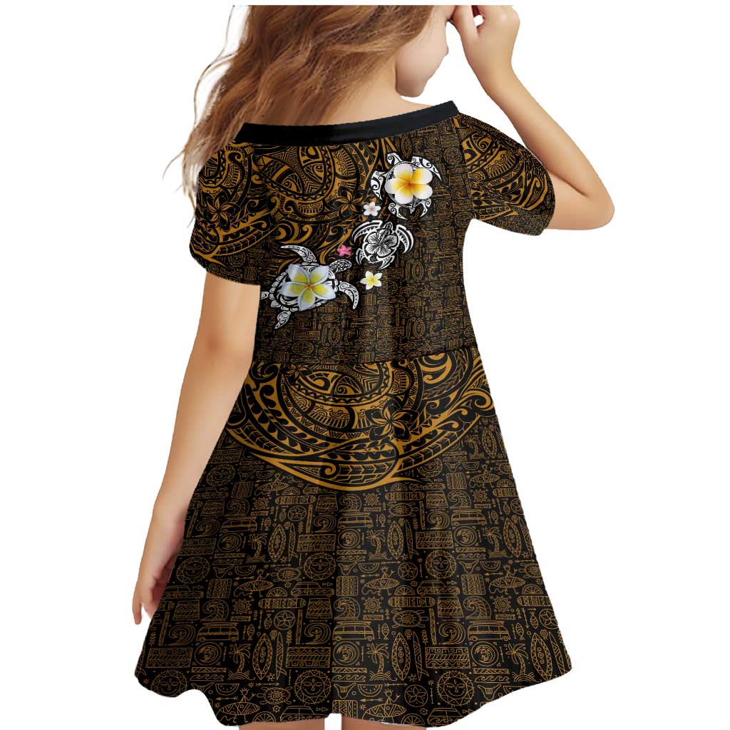 Hawaiian Turtle and Plumeria Family Matching Mermaid Dress and Hawaiian Shirt Polynesian Tattoo and Tribal Elements Pattern Orange Color LT03 - Polynesian Pride