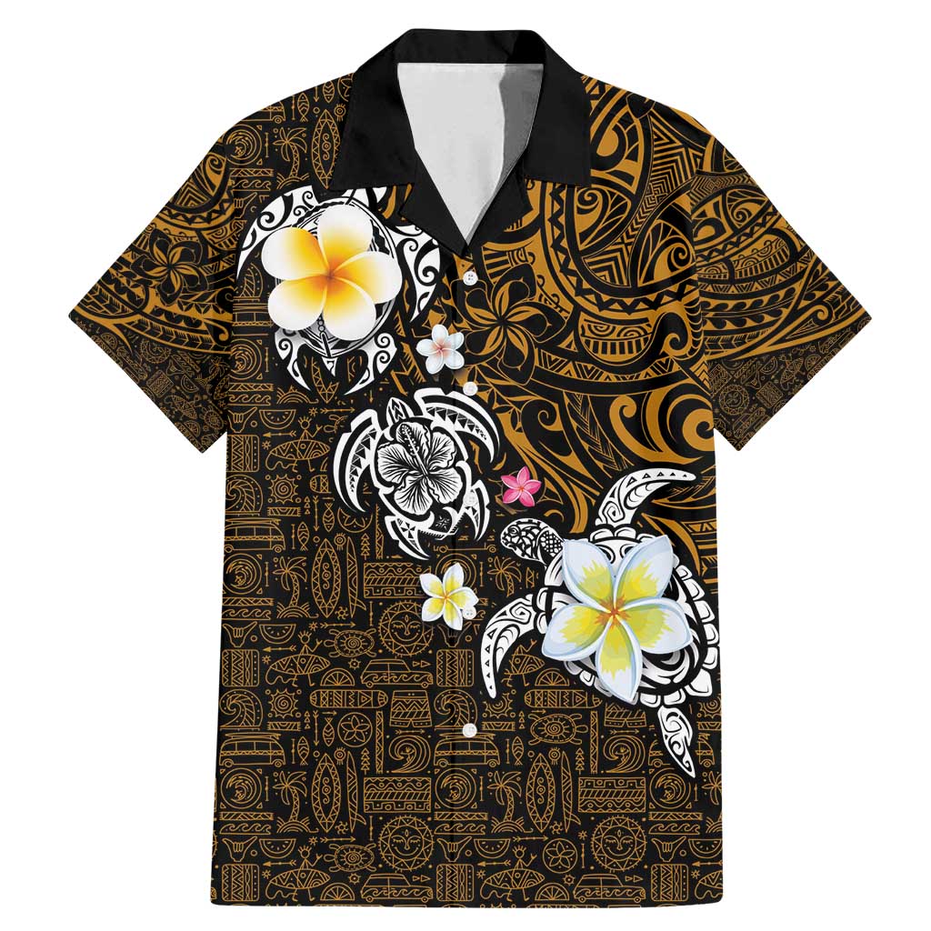 Hawaiian Turtle and Plumeria Family Matching Mermaid Dress and Hawaiian Shirt Polynesian Tattoo and Tribal Elements Pattern Orange Color LT03 Dad's Shirt - Short Sleeve Orange - Polynesian Pride