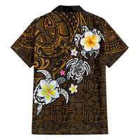 Hawaiian Turtle and Plumeria Family Matching Off The Shoulder Long Sleeve Dress and Hawaiian Shirt Polynesian Tattoo and Tribal Elements Pattern Orange Color