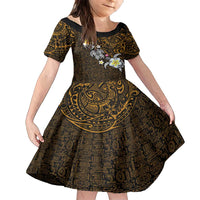 Hawaiian Turtle and Plumeria Family Matching Off Shoulder Maxi Dress and Hawaiian Shirt Polynesian Tattoo and Tribal Elements Pattern Orange Color LT03 Daughter's Dress Orange - Polynesian Pride